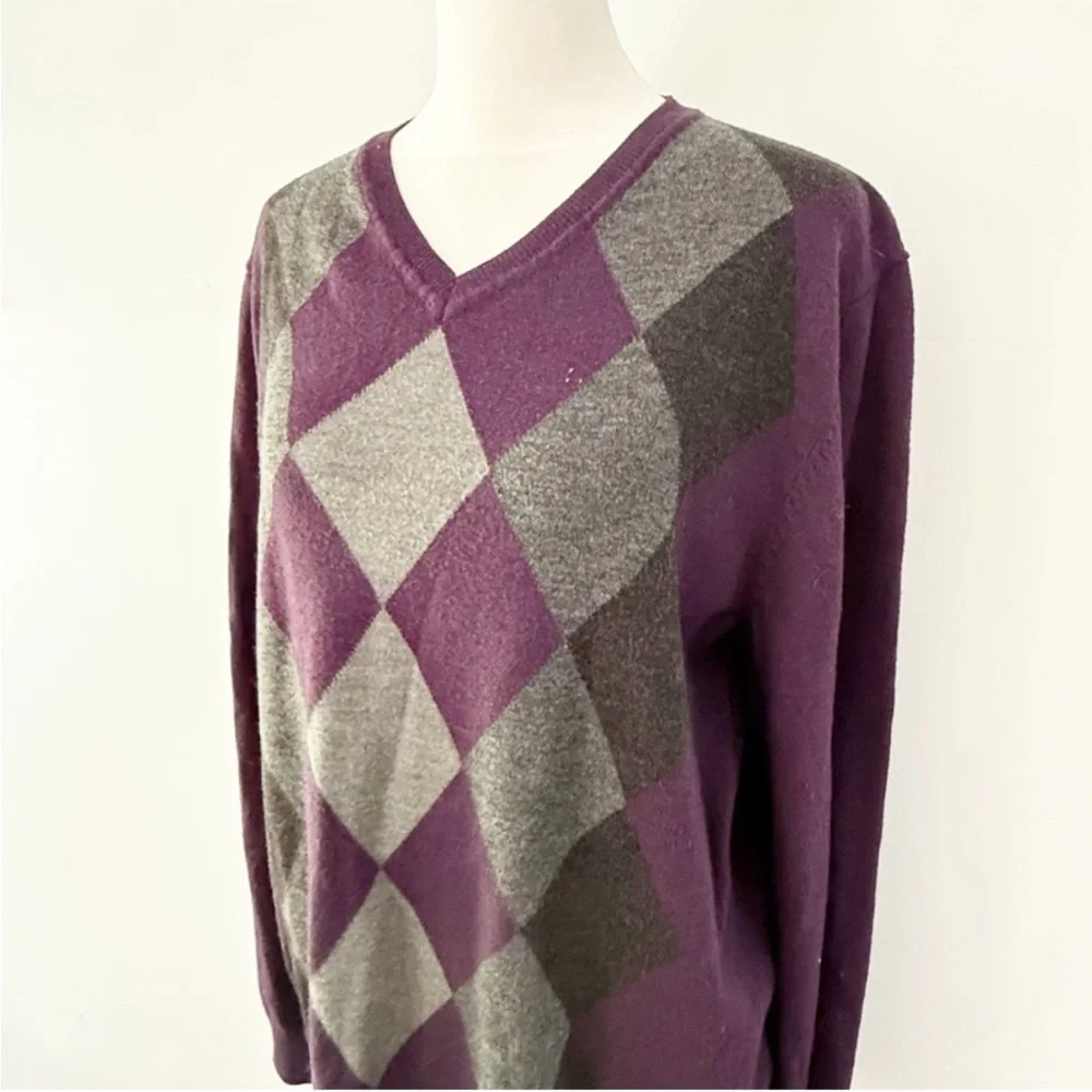 Apt 9 Women Merino Wool Blend Argyle Sweater XL Purple Y2K Dark Academia Preppy
